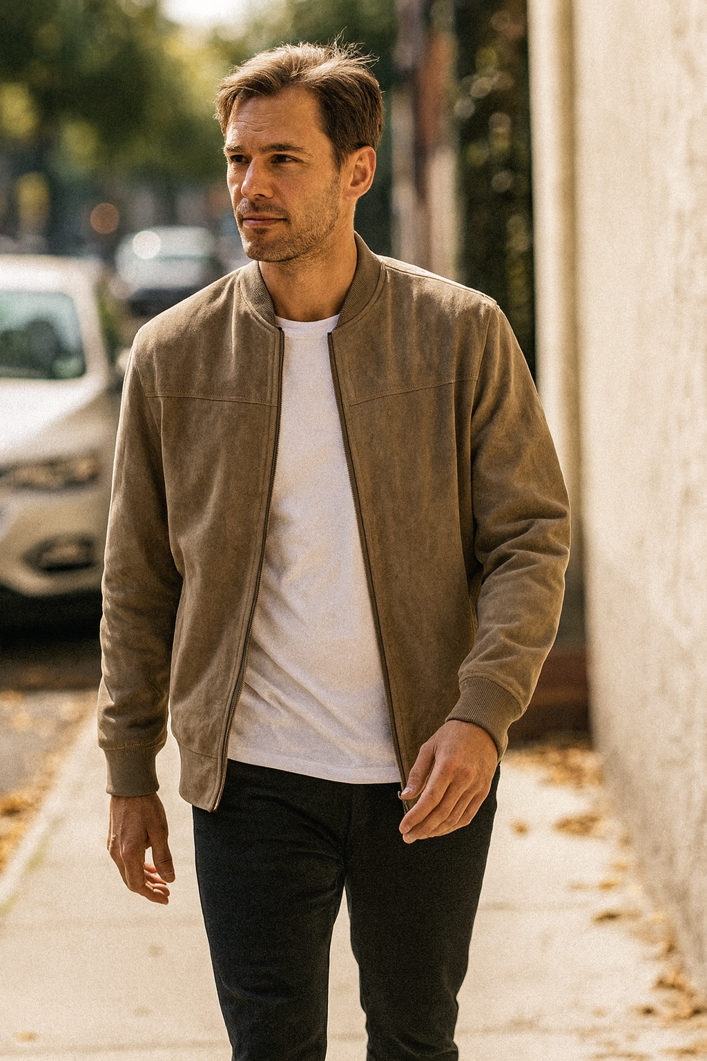 Men’s Lightweight Suede Bomber Jacket | Casual Classic