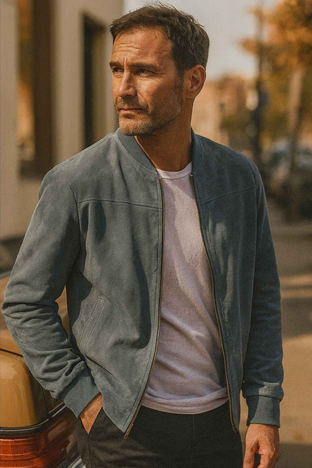 Men’s Lightweight Suede Bomber Jacket | Casual Classic