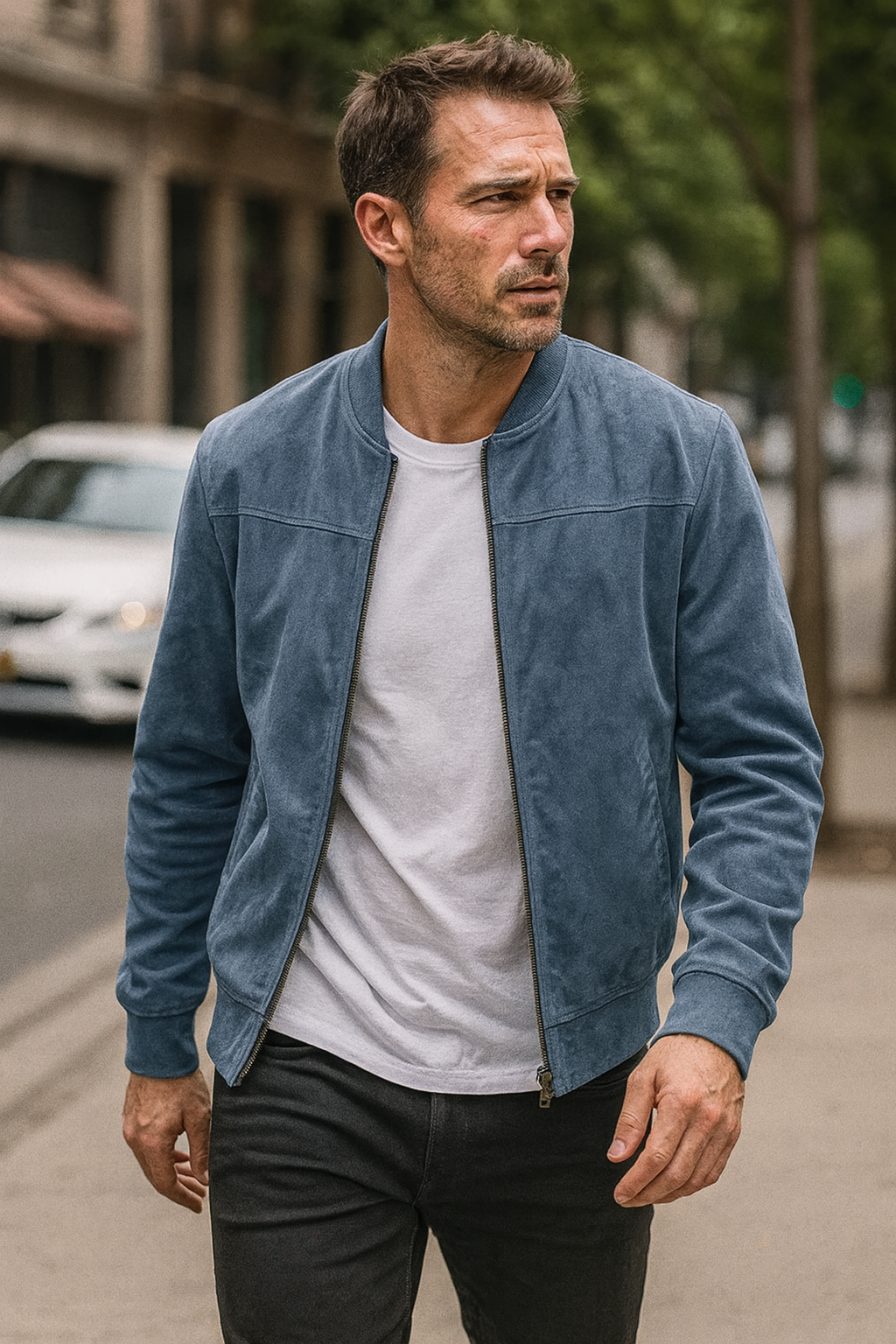 Men’s Lightweight Suede Bomber Jacket | Casual Classic