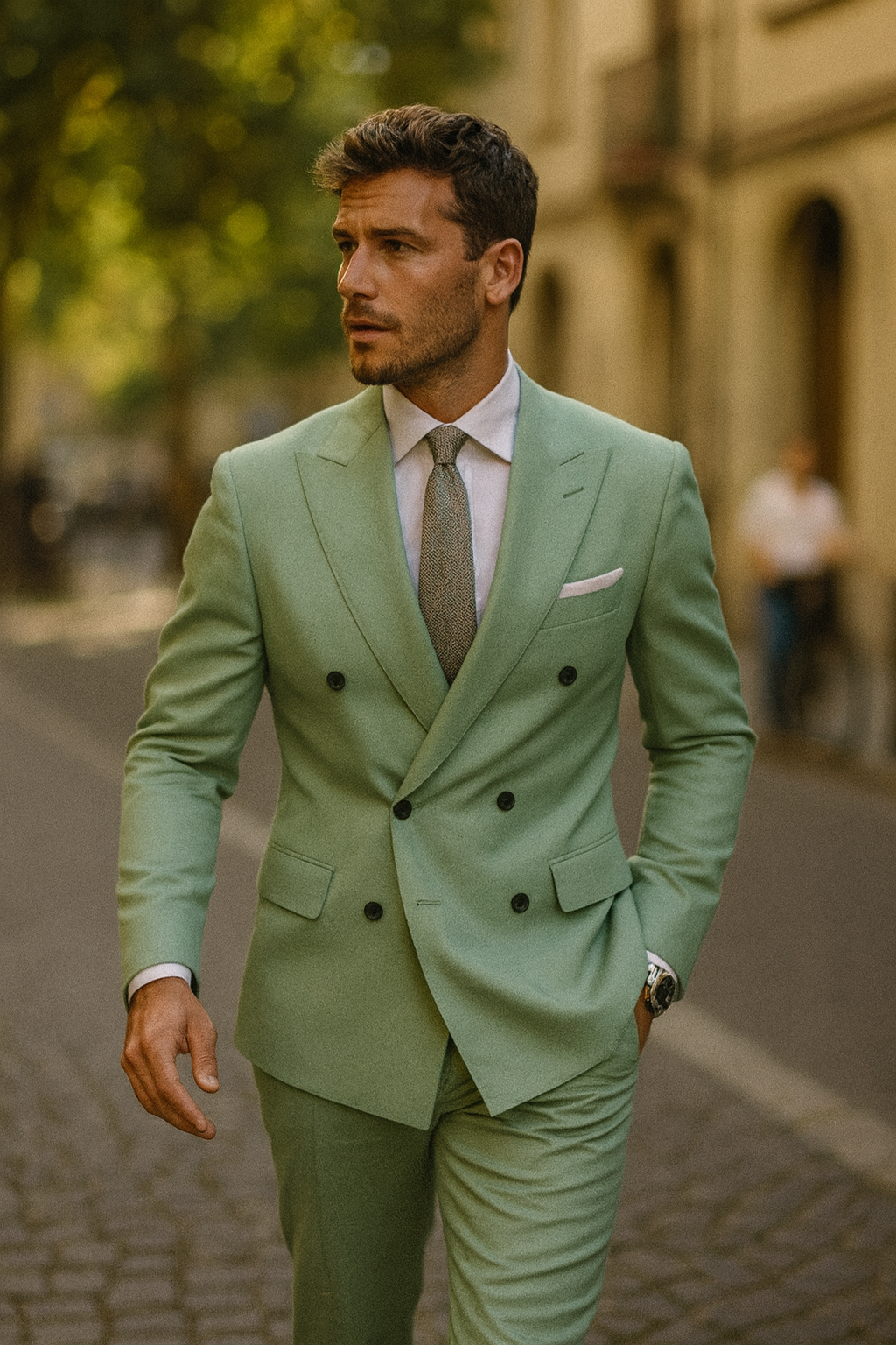 Men’s Tailored Wedding Suit Double-Breasted Beige | Modern Classic