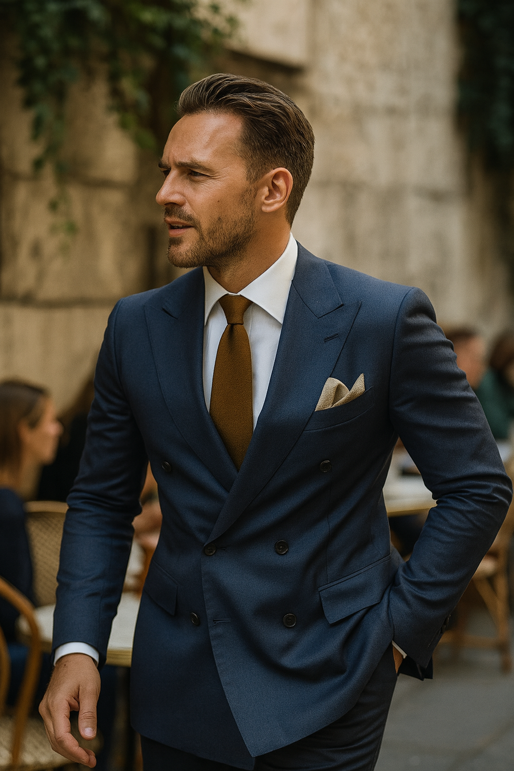 Men’s Tailored Wedding Suit Double-Breasted Beige | Modern Classic