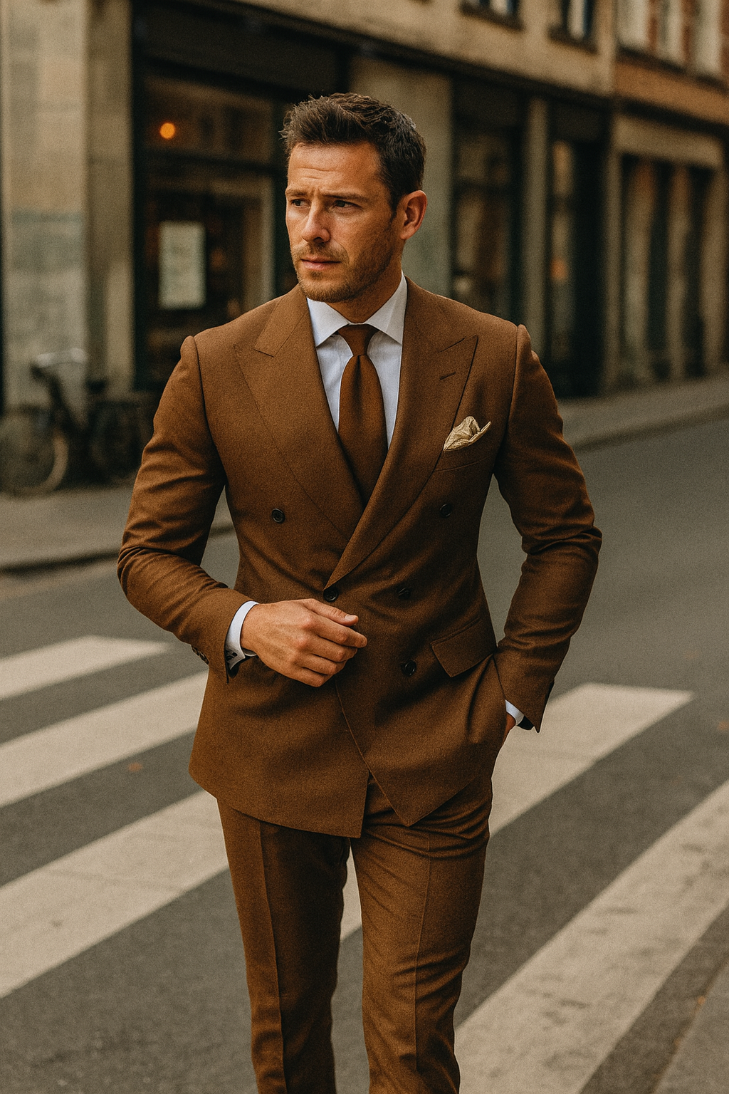 Men’s Tailored Wedding Suit Double-Breasted Beige | Modern Classic