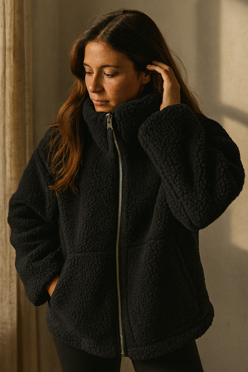 Women's Cosy Teddy Jacket Full Zip | High Collar