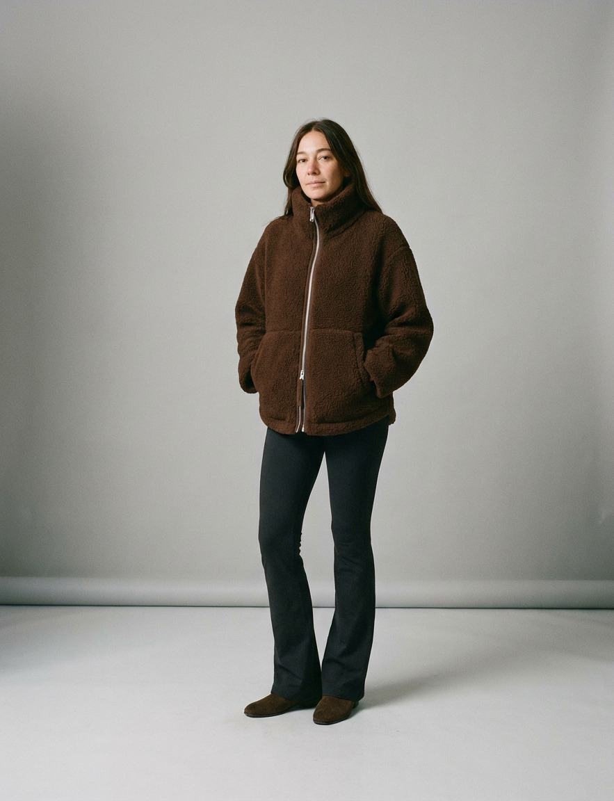 Women's Cozy Teddy Jacket Full Zip | High Collar