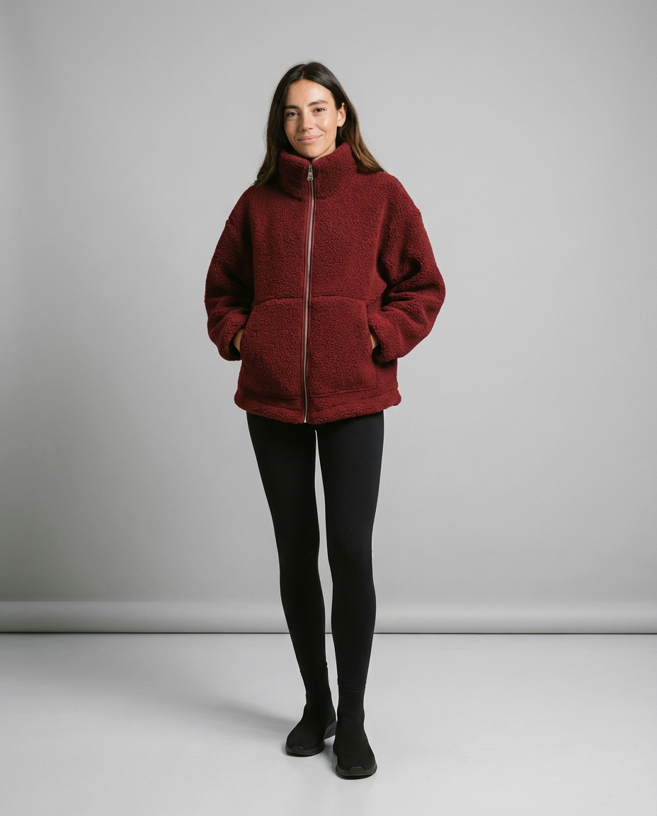 Women's Cozy Teddy Jacket Full Zip | High Collar