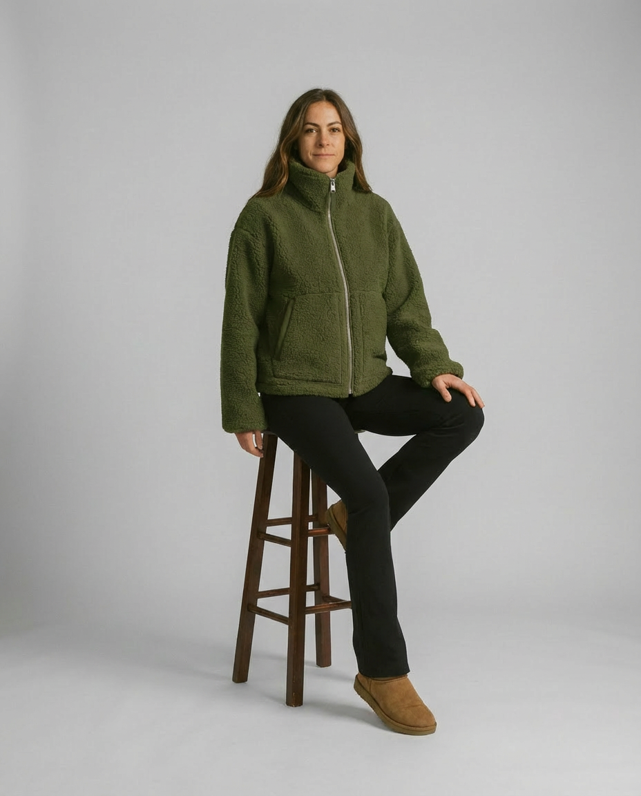 Women's Cozy Teddy Jacket Full Zip | High Collar