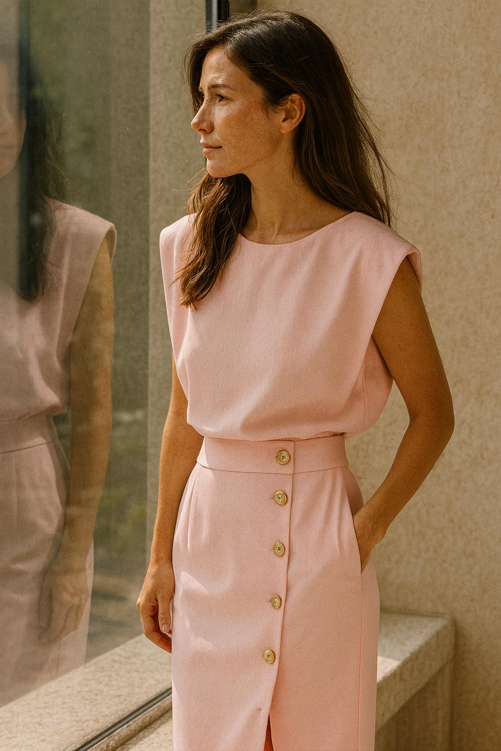 Women's Wedding Guest Dress Button Detail | Midi