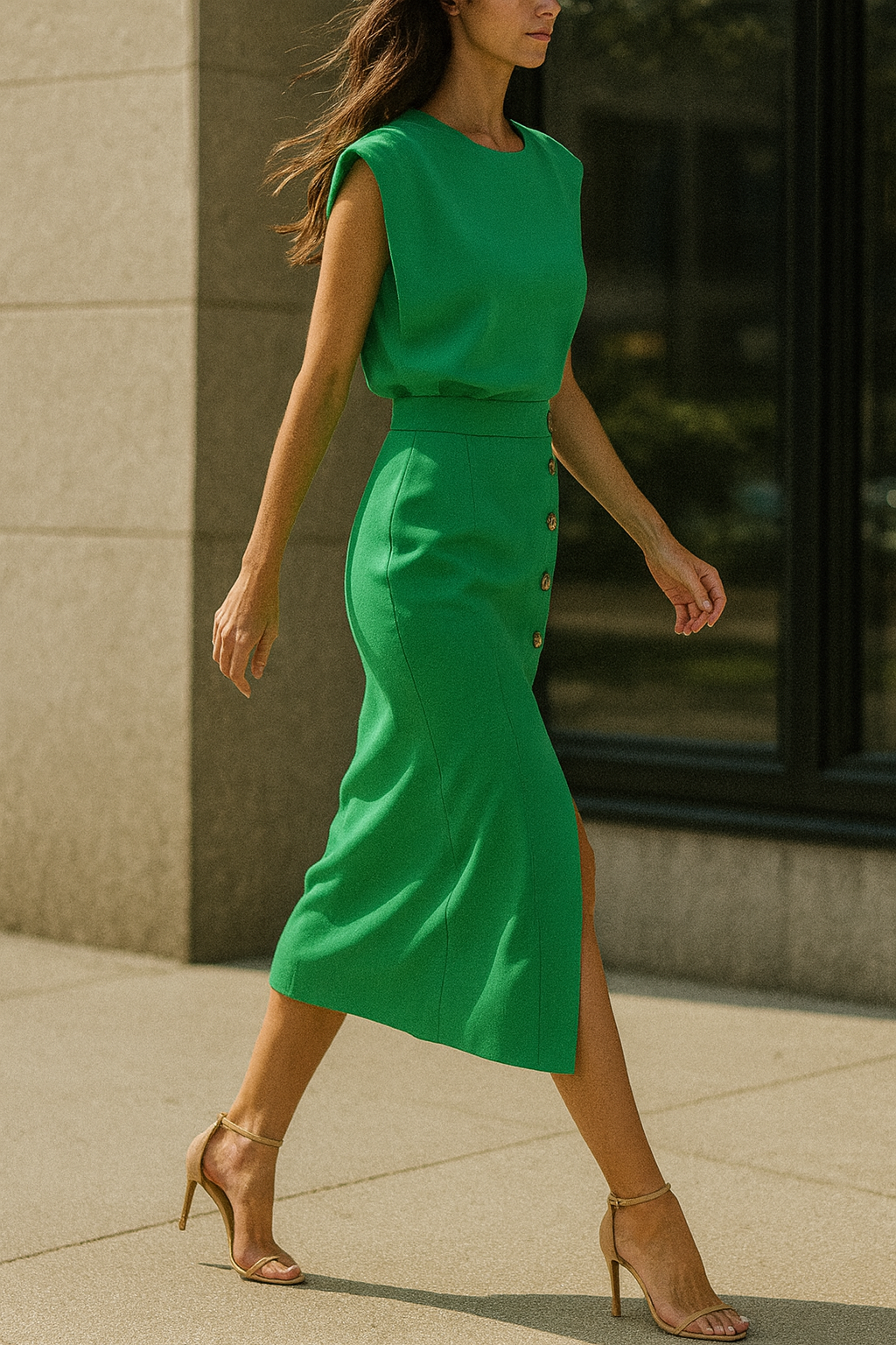 Women's Wedding Guest Dress Button Detail | Midi