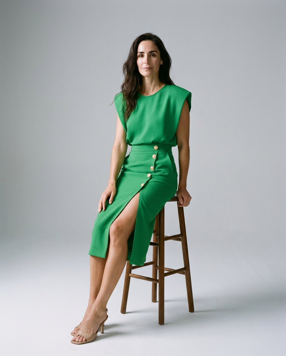 Women's Wedding Guest Dress Button Detail | Midi