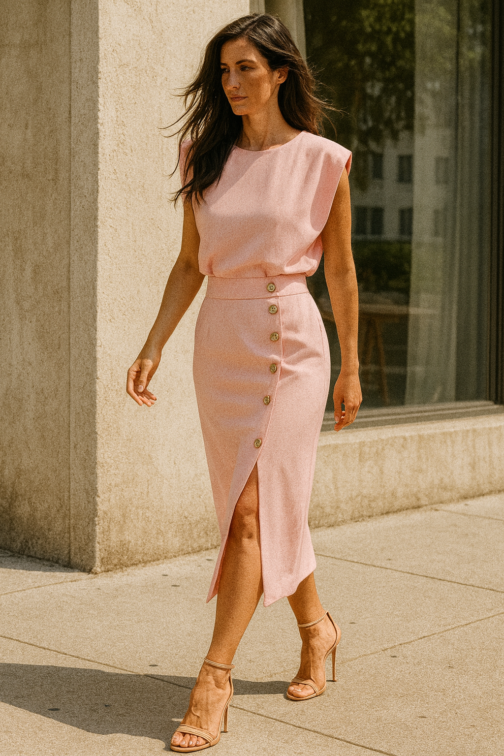 Women's Wedding Guest Dress Button Detail | Midi