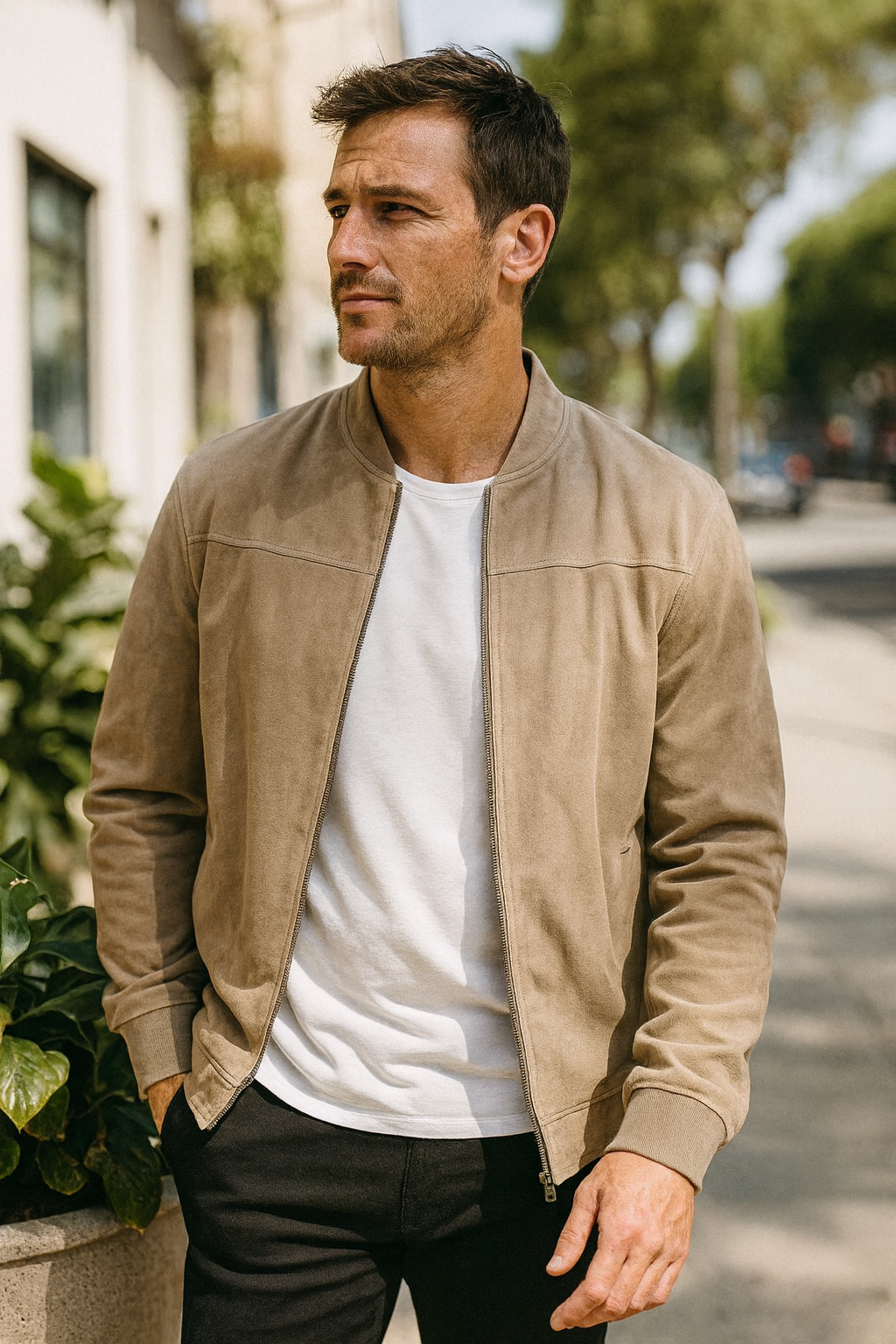 Men’s Lightweight Suede Bomber Jacket | Casual Classic