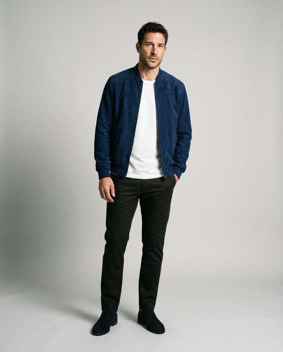 Men’s Lightweight Suede Bomber Jacket | Casual Classic