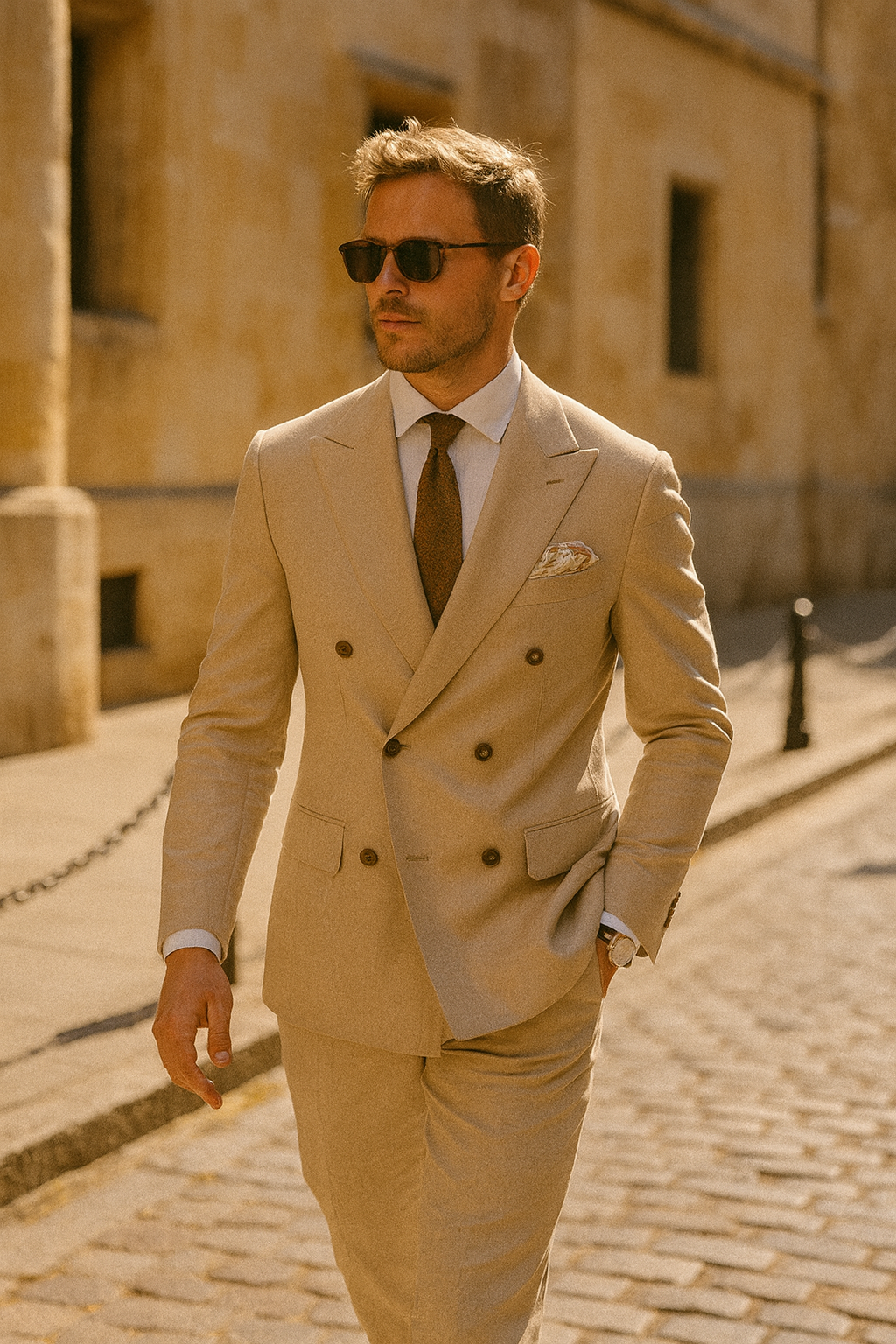 Men’s Tailored Wedding Suit Double-Breasted Beige | Modern Classic