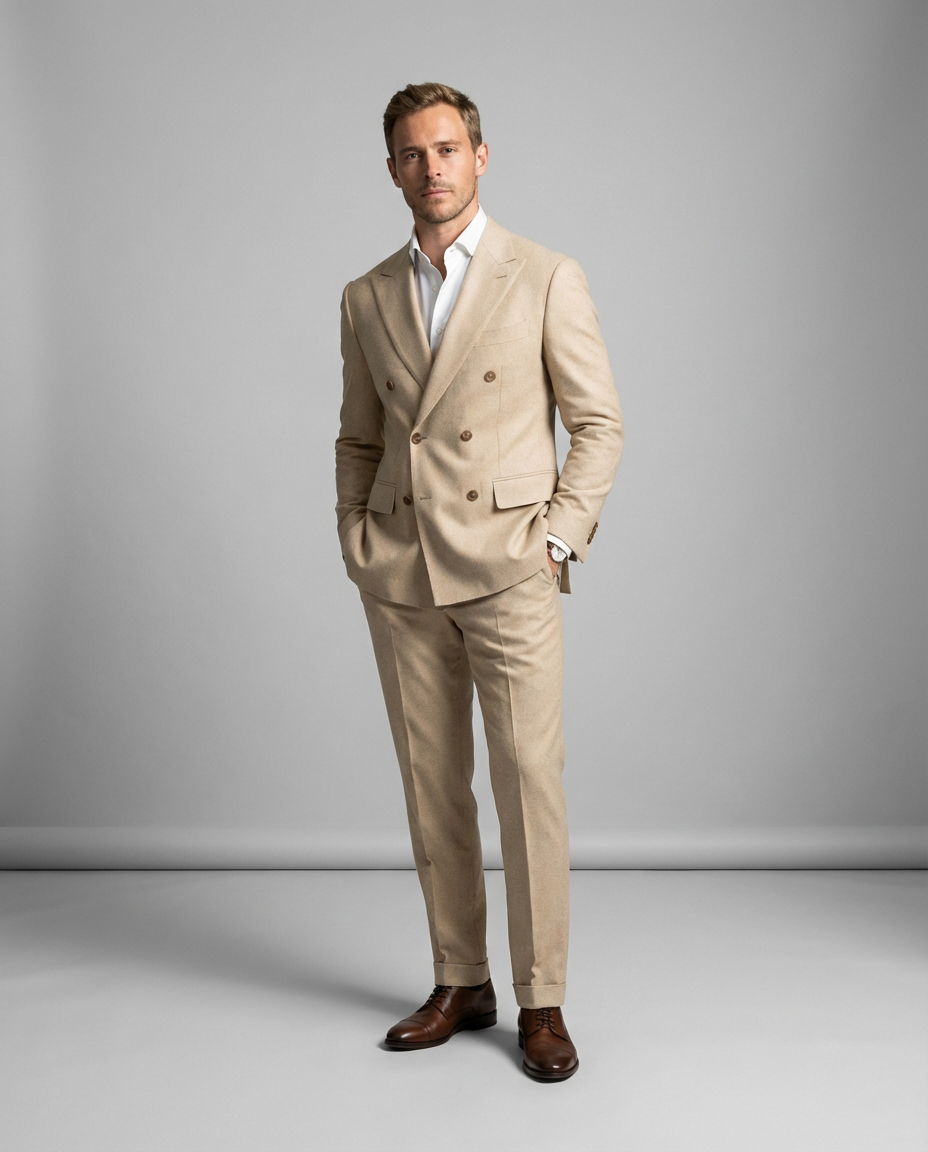 Men’s Tailored Wedding Suit Double-Breasted Beige | Modern Classic
