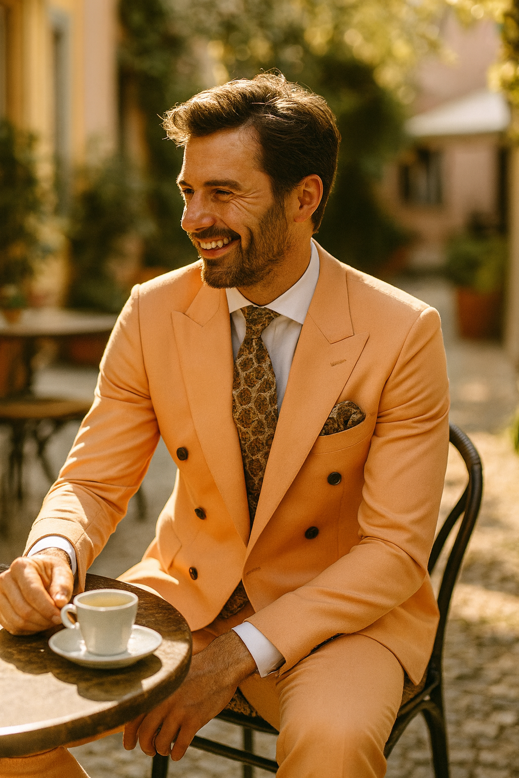 Men’s Tailored Wedding Suit Double-Breasted Beige | Modern Classic