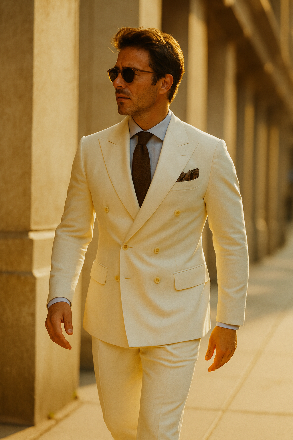 Men’s Tailored Wedding Suit Double-Breasted Beige | Modern Classic