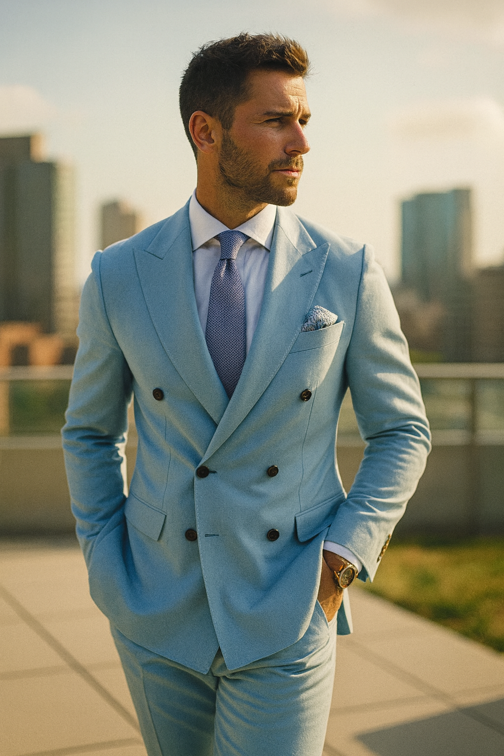 Men’s Tailored Wedding Suit Double-Breasted Beige | Modern Classic