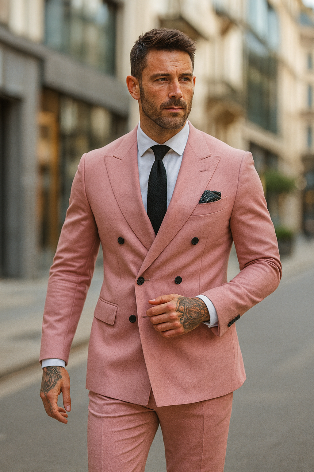 Men’s Tailored Wedding Suit Double-Breasted Beige | Modern Classic