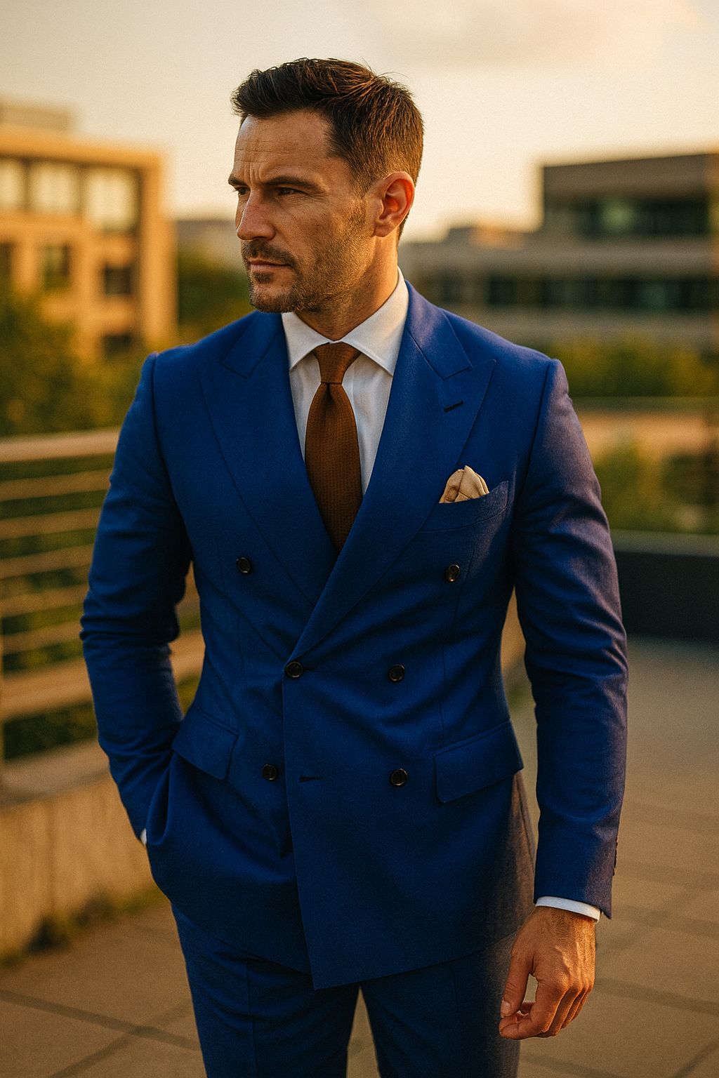 Men’s Tailored Wedding Suit Double-Breasted Beige | Modern Classic