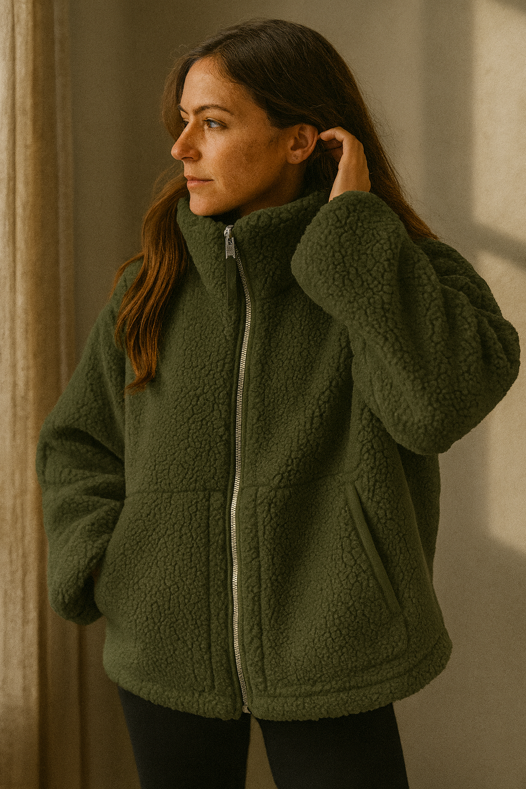 Women's Cosy Teddy Jacket Full Zip | High Collar
