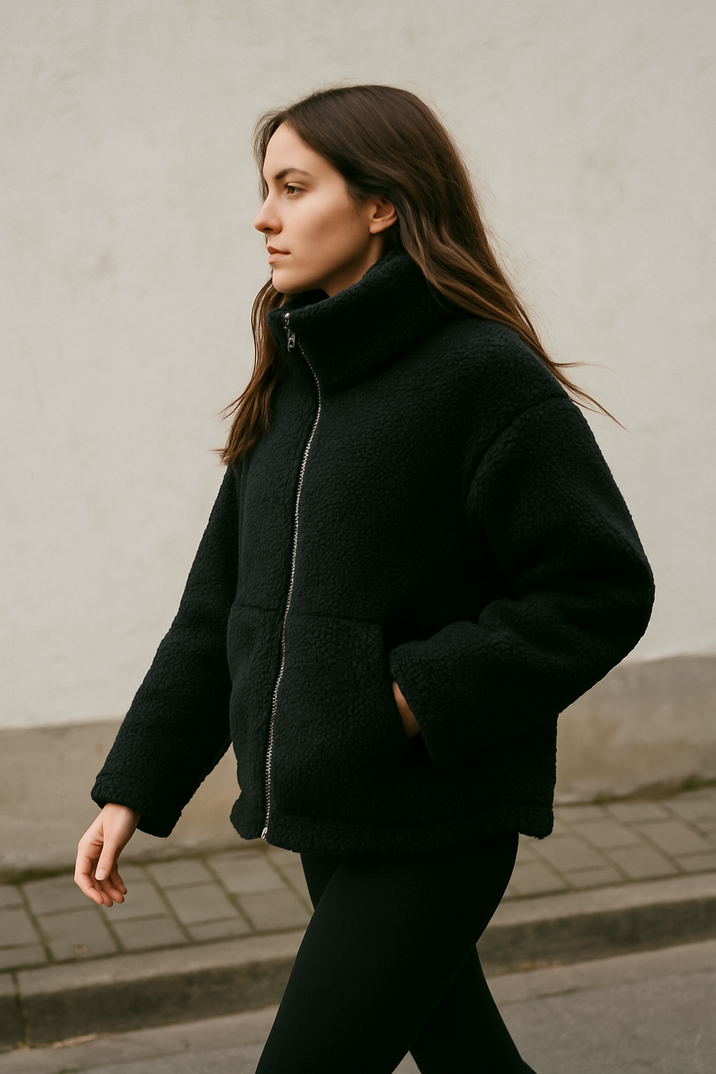 Women's Cosy Teddy Jacket Full Zip | High Collar