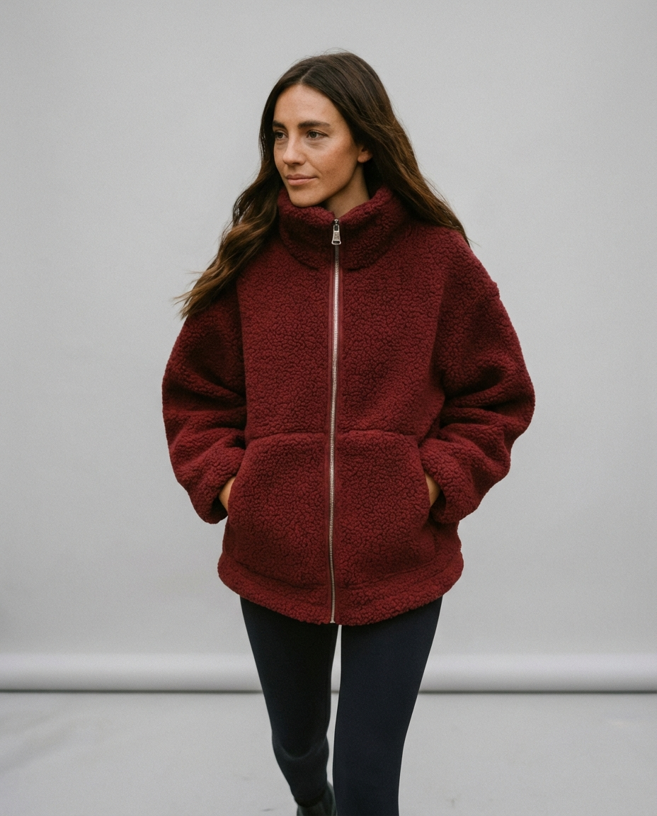 Women's Cozy Teddy Jacket Full Zip | High Collar