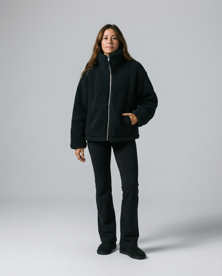 Women's Cozy Teddy Jacket Full Zip | High Collar