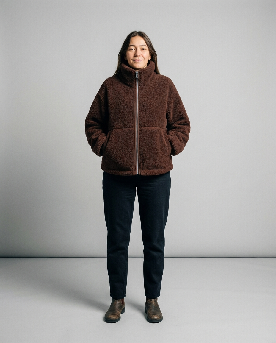Women's Cozy Teddy Jacket Full Zip | High Collar