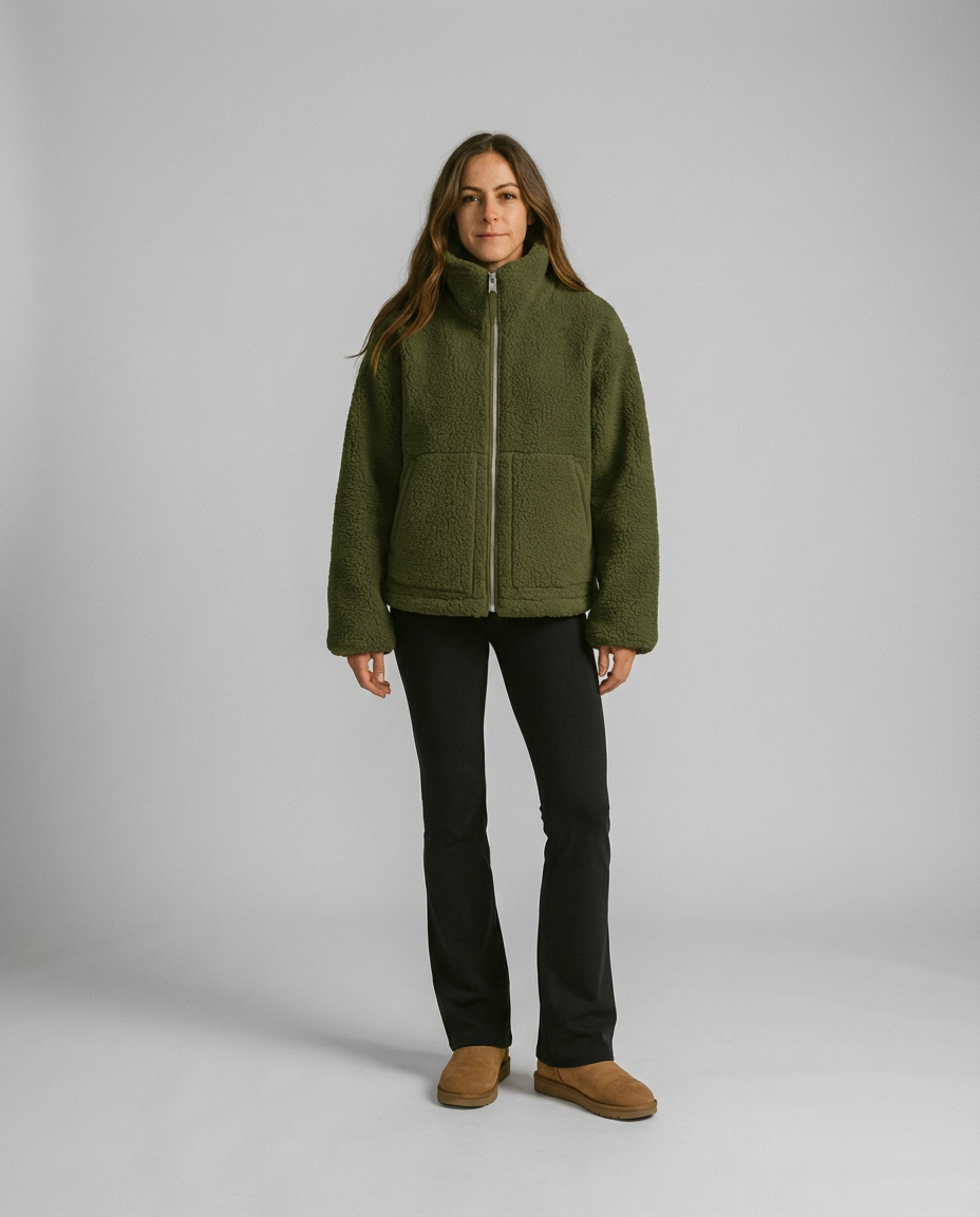 Women's Cozy Teddy Jacket Full Zip | High Collar