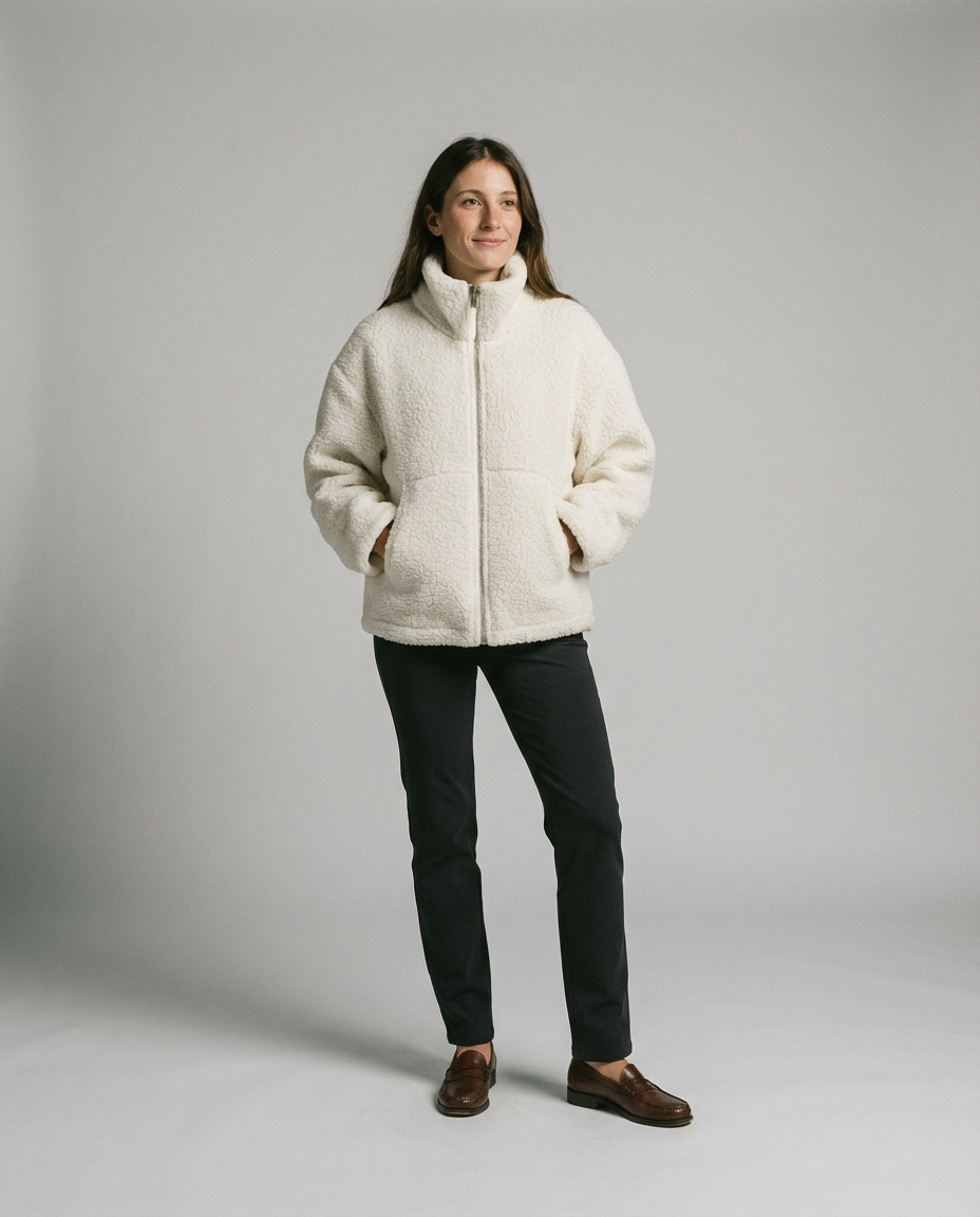 Women's Cozy Teddy Jacket Full Zip | High Collar