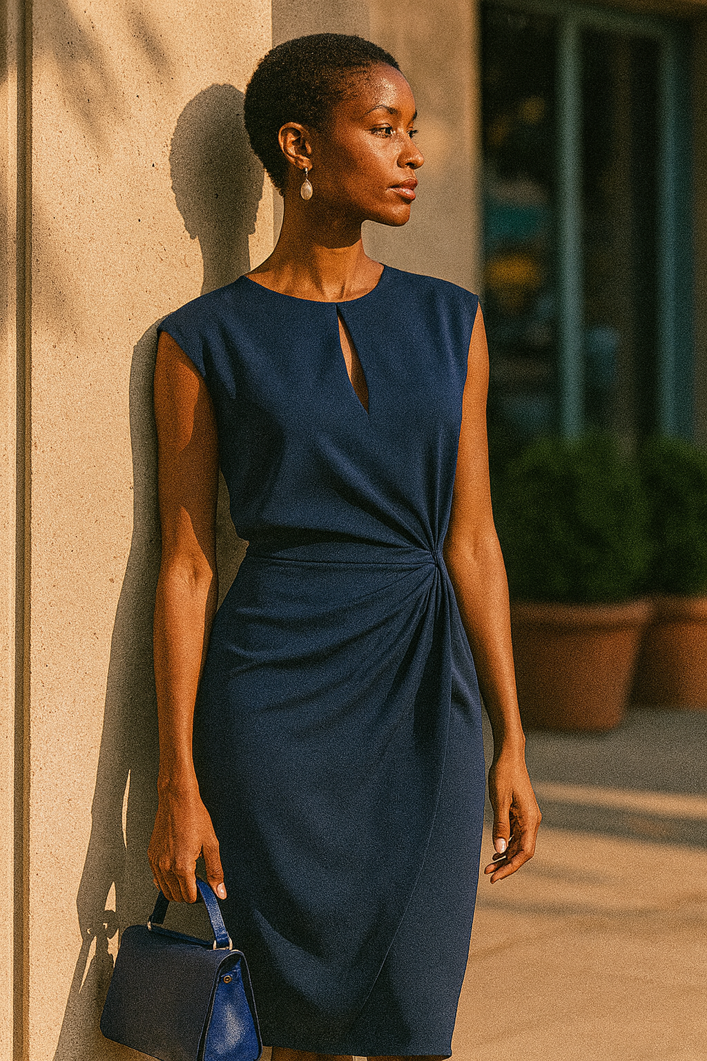 Women's Keyhole Cocktail Dress Navy Twist Waist | Sleeveless