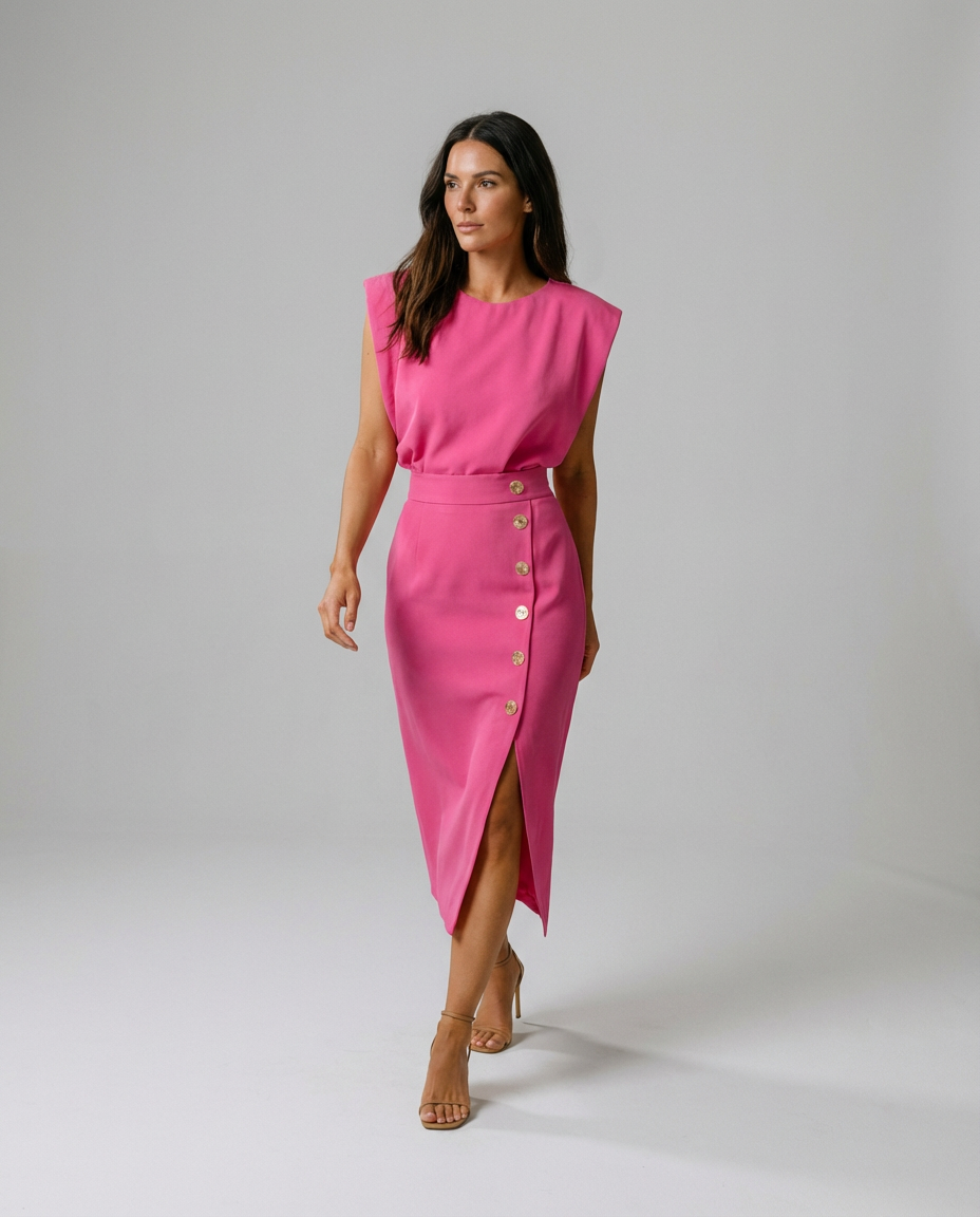 Women's Wedding Guest Dress Button Detail | Midi