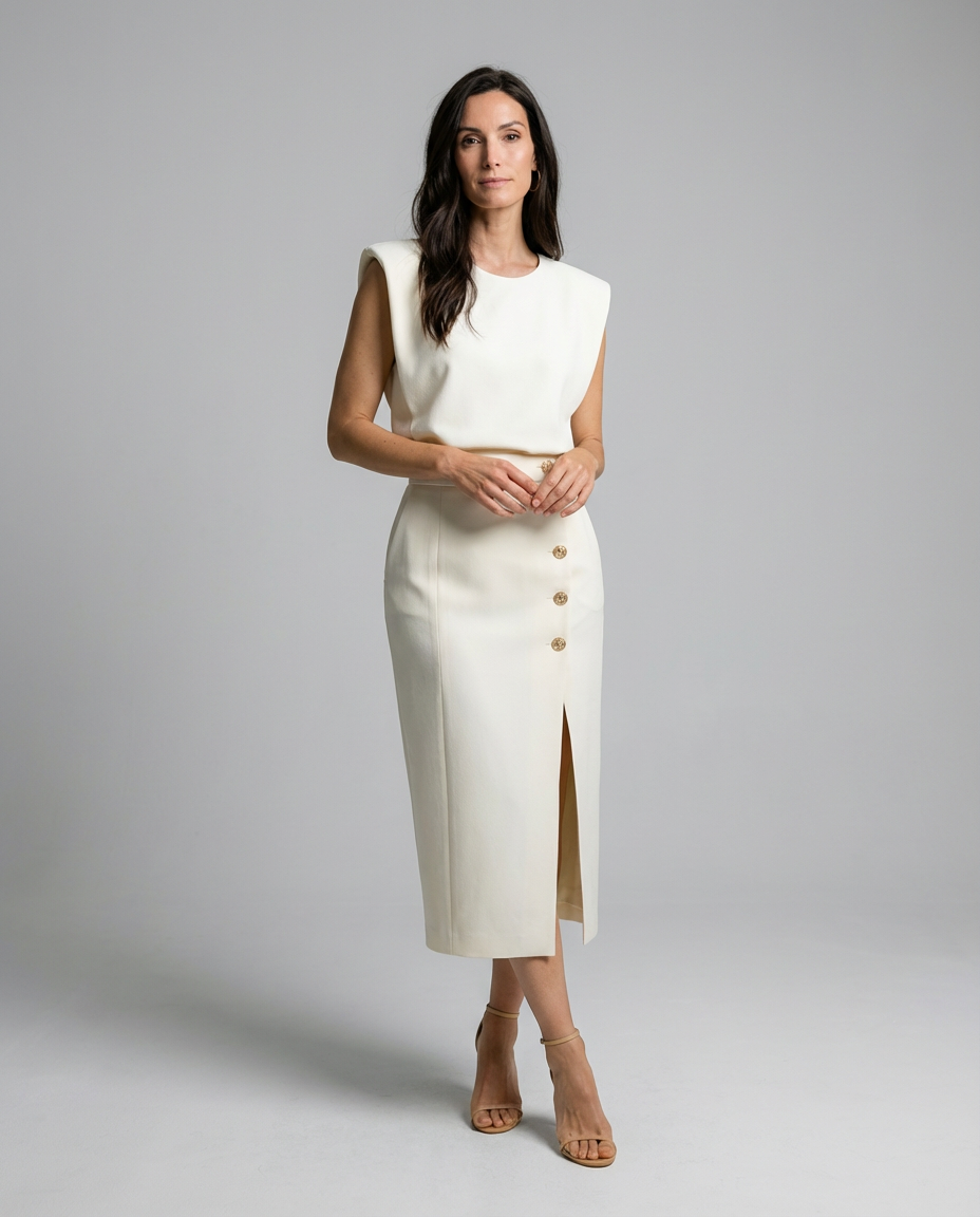 Women's Wedding Guest Dress Button Detail | Midi